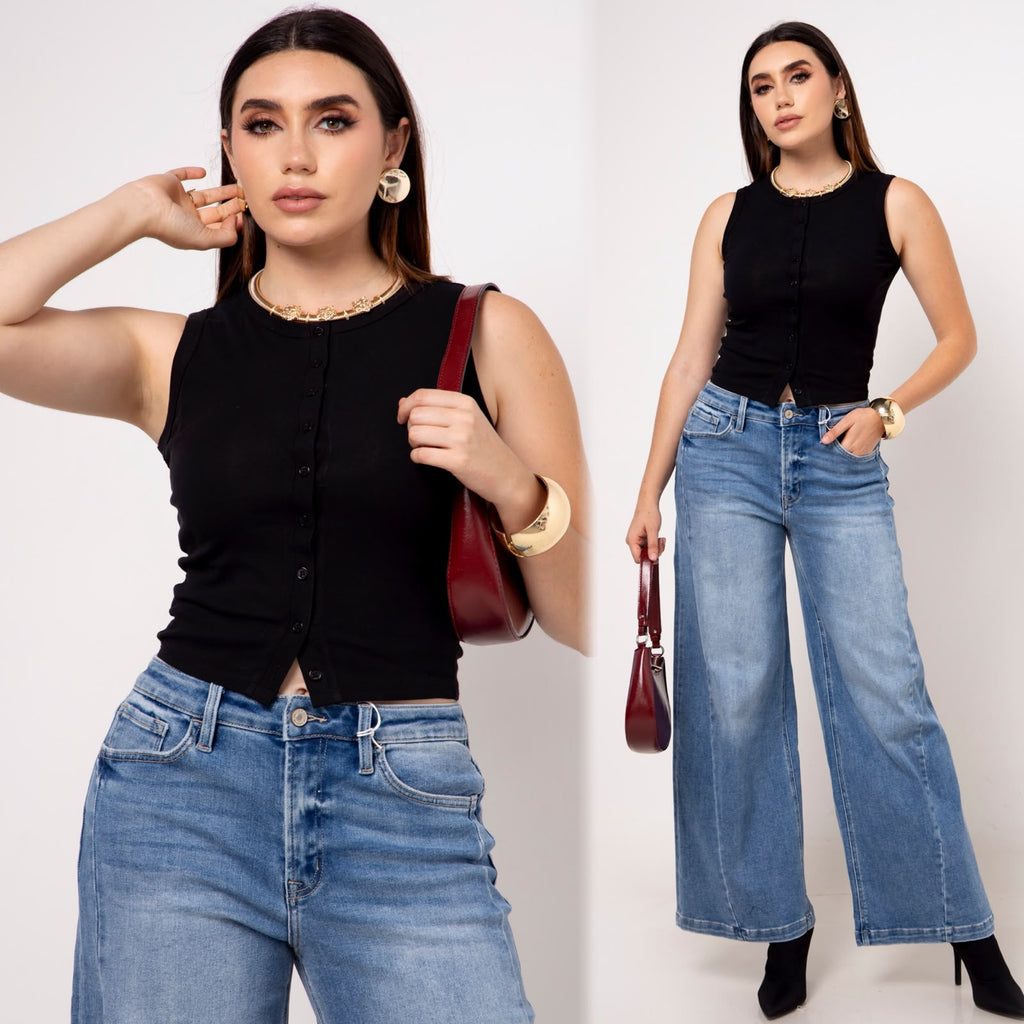 Blusa sin mangas con botones 4492