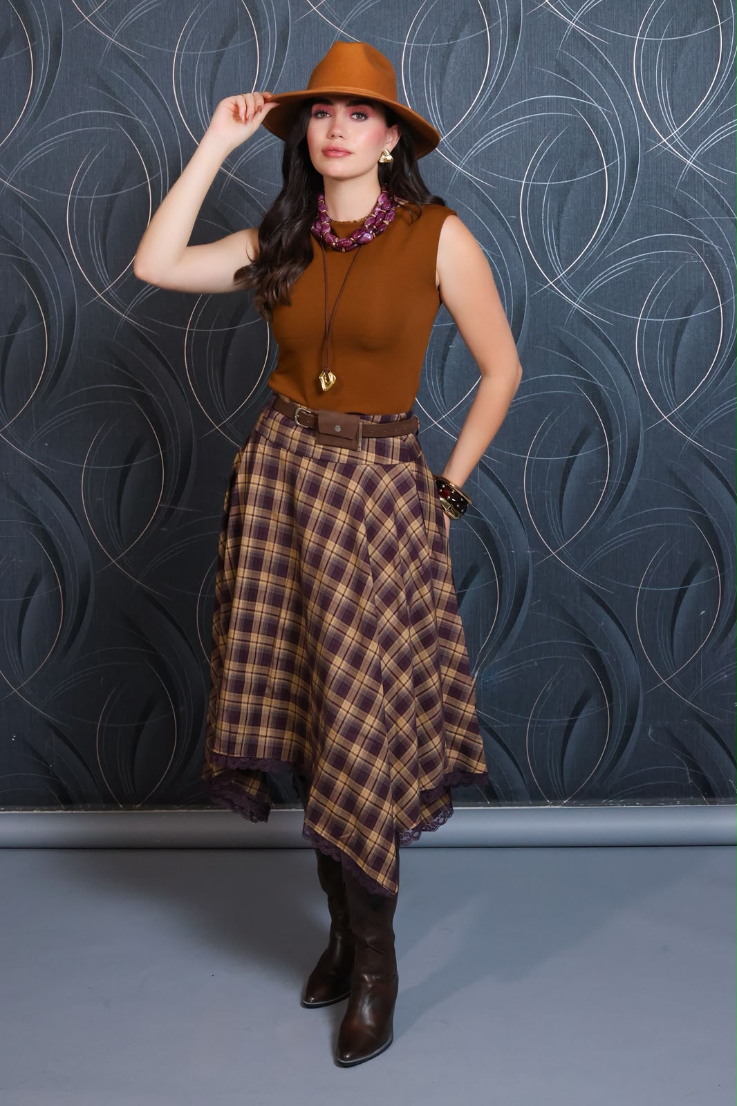 Falda larga de cuadros