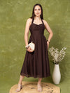 Vestido Midi Halter con Falda Fluida