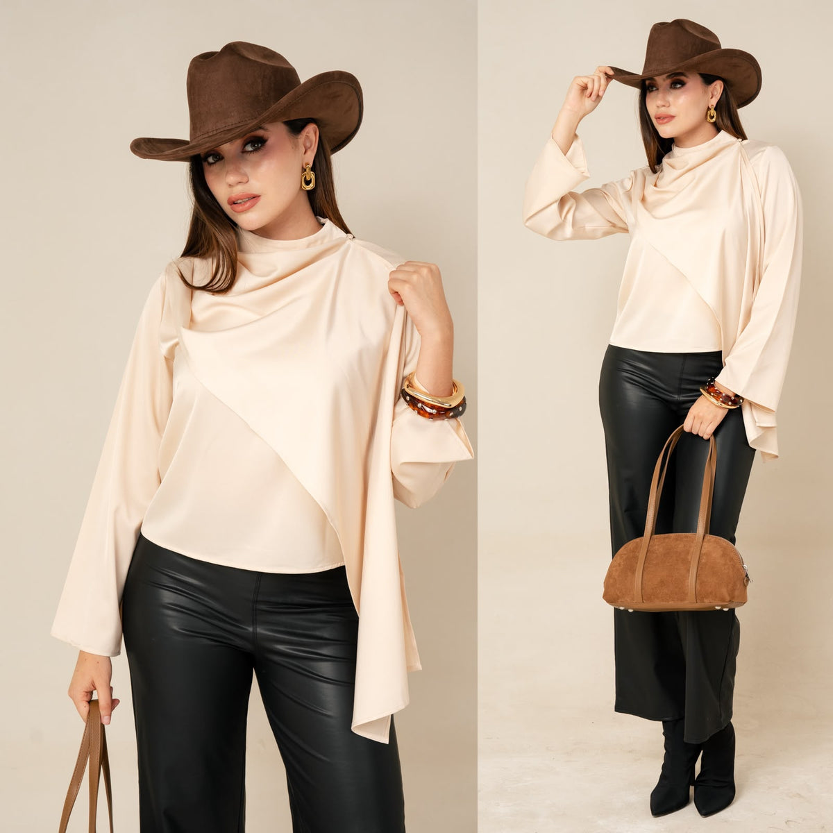 Blusa de cuello drapeado
