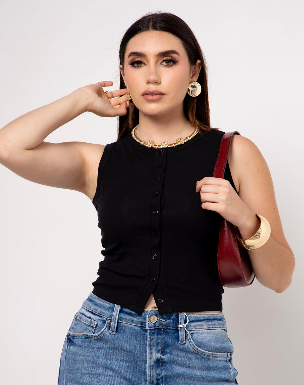 Blusa sin mangas con botones 4492
