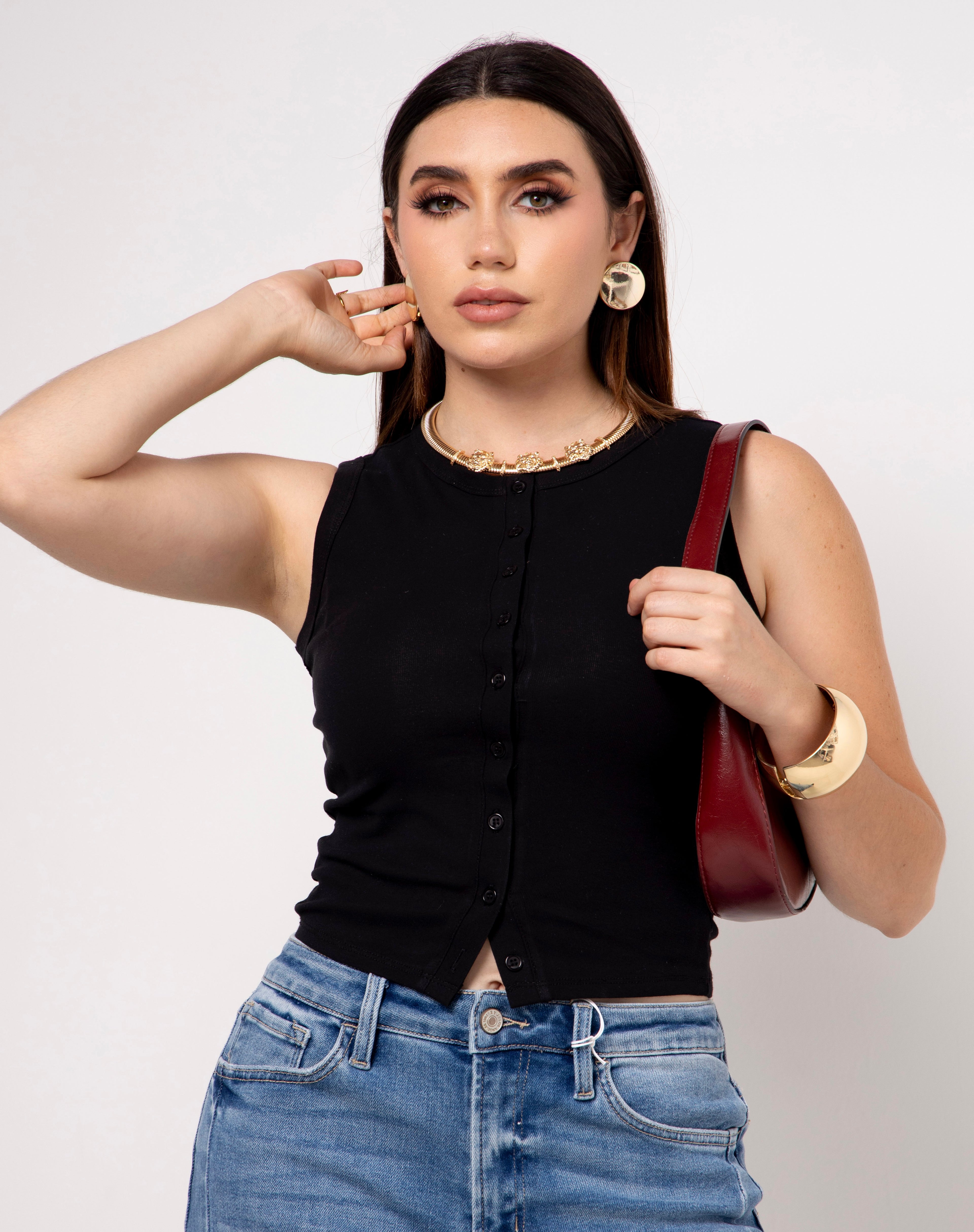 Blusa sin mangas con botones 4492